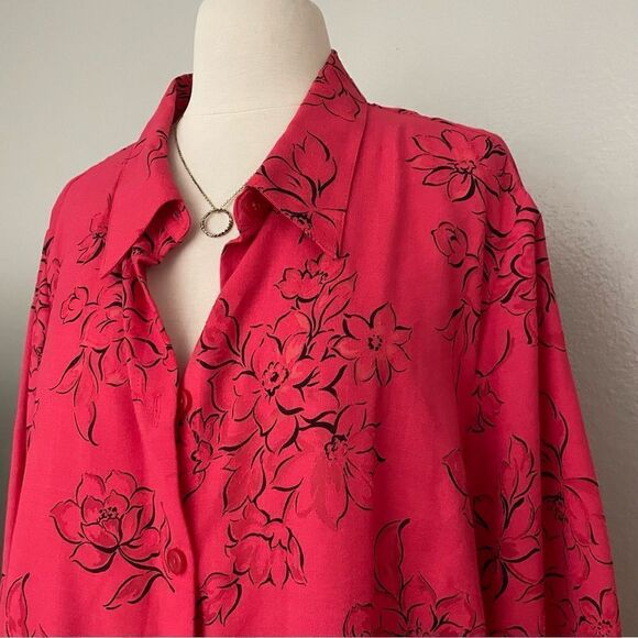 Deep Pink Airy Button Front Top - Picture 2 of 5